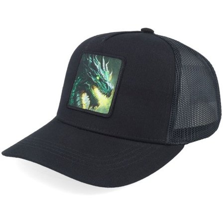 Kiddo Cap - Svart trucker Keps - Kids Green Dragon Black Trucker @ Hatstore
