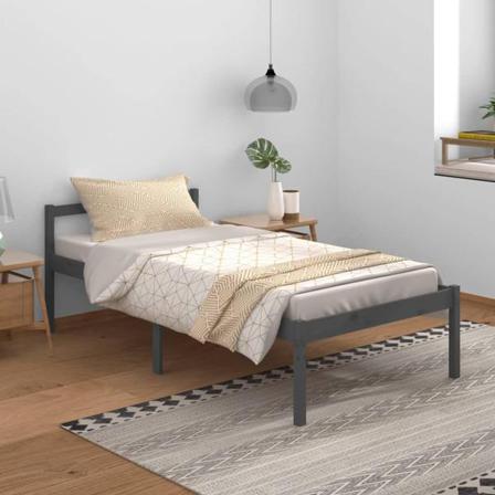 Vidaxl Sängram Grå Massiv Furu 100x200 Cm Grå