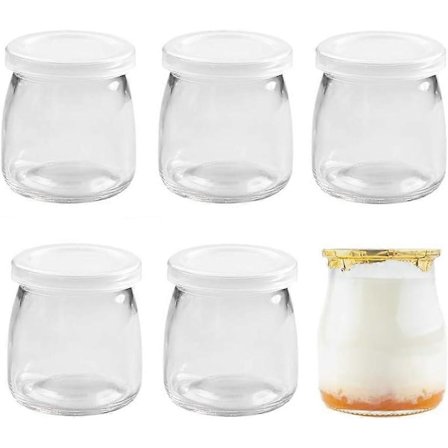 6 st 200ml Yoghurt Pudding Glasburkar med Plastlock Mini Kopp Små Glasflaskor (FMY)