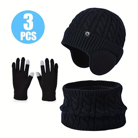 3 stk. Halsedisse, handsker og hue sæt til efterår og vinter, udendørs kuldebestandig vindtæt ørebeskytter strikket hue til drenge og piger med 