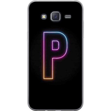 Kompatibel Mobilcover til Samsung Samsung Galaxy J5 Minimalistisk neonbogstav P i farvegradient og lyseffekt mod sort baggrund i digital neonstil