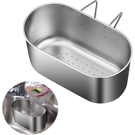 Rustfri stål vask afløbskurv, multifunktionel hængende vask si dørslag afløbskurv til filtrering af køkkenaffald