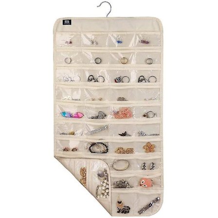 Hengende smykkeorganisator, 80 lommer for oppbevaring av smykker (beige)