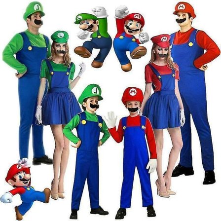 Super Mario Kostume Cosplay Party Fancy Dress Up Outfits Kompatibilitet med Børn Drenge Piger Voksne Mænd Kvinder Red Boys 9-10 år