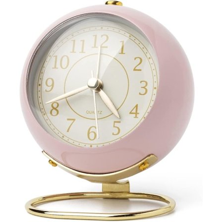 SCSYV Liten Vekkereklokke, Klassisk Retro Analog Søt Enkelt Design Liten Bordklokke med Ikke-Tikkende Batteridrevet Stille Bakgrunnsbelysning for Barn
