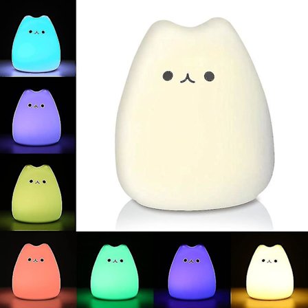 Led Cat Night Light, Battery Powered Silicone Cute Cat Nursery Lights With Warm White And 7-color Breathing Modes For Kids Baby Children (mini Celebri