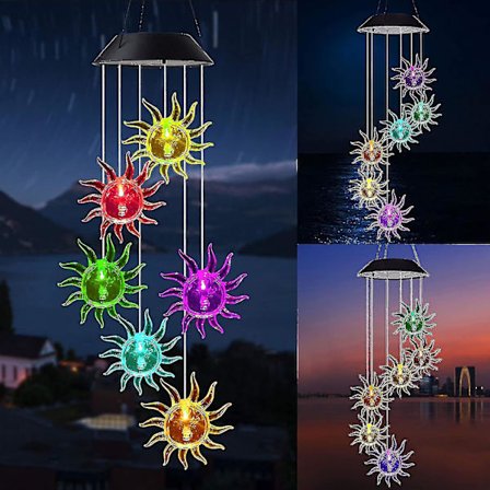 Aurinko-tuulikellot, aurinkovoimalla toimivat tuulikellot, ulkokäyttöön sopiva puutarhakoriste, lahjoja mummoille, äideille ja perheelle, 