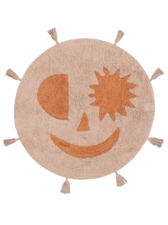 Geometric Washable Kids Rug Small Smiley - Pink/Terracotta Ø 100 Cotton