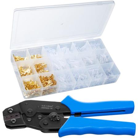 Tectake Crimpverktyg Med 300 Spadarterminaler Och Förvaringsväsk Blå