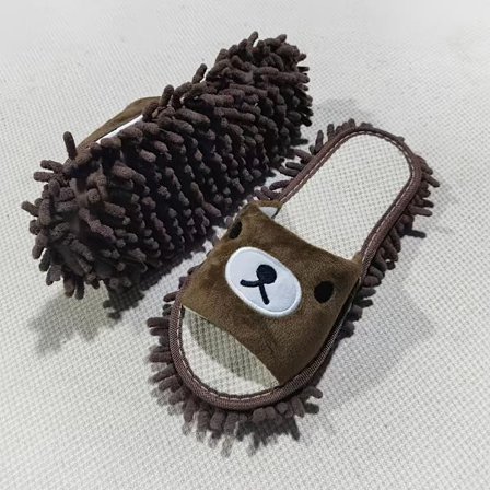 Sarjakuva Karhu Moppitossut Irrotettavilla Puhdistustyynyillä - Erittäin Hienokuituinen Lakaisu- ja Pölynpoistokenkä, Söpö Karhun Kasvojen Muotoilu