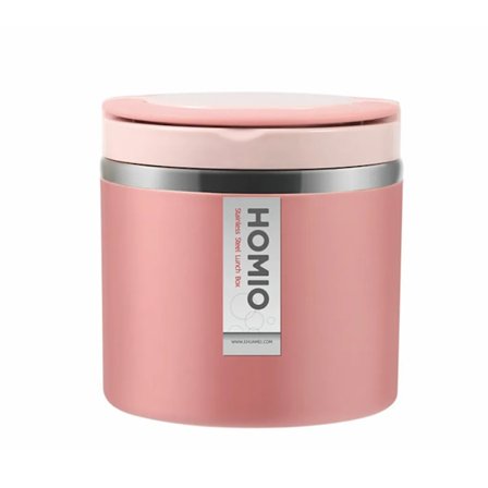 Termisk beholder med håndtak, 630 ml rustfritt stål varmebeholder for mat, matboks matbeholder, rosa