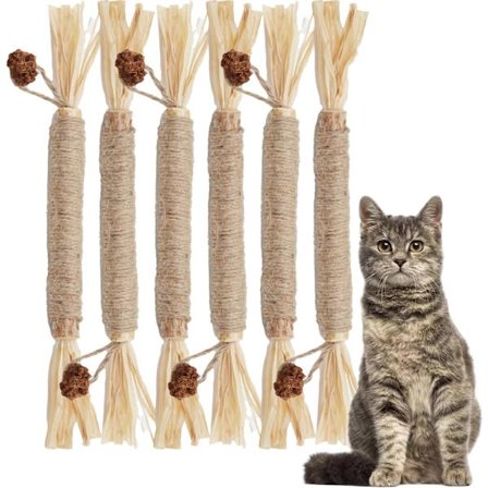 Sølvvinstokke til katte (6 stk.), naturlige katteurtpinde, kattetyggelegetøj, interaktivt kattelegetøj, kattelegetøj, bidelegetøj til killinger