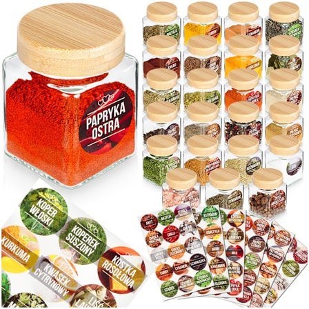 Kryddbehållare glas 100 ml 24 st + 90 klistermärken