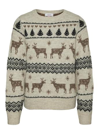 Vmdeers Ls O-Neck Pullover. Xmas Girl Tops Knitwear Pullovers Beige Vero Moda Girl