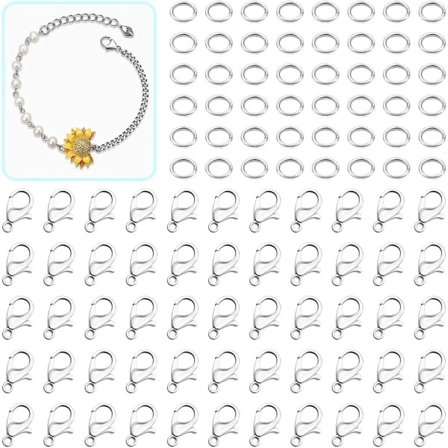 Hummerilukot korujen valmistukseen, 240 kpl Korulukot ja -soljet Hummerikynsilukot hyppyrenkailla kaulakoruihin Rannekorut (hopea)-Iloinen