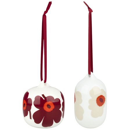 Marimekko Unikko juleornament 2 stk, hvit/rød/beige' - 'Hvit, rød, beige