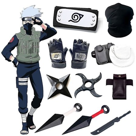 Jul Halloween Kakashi Tilbehør Naruto Handsker Kunai Maske Ninja Taske Uchiha Votter Anime Action Figur Prop Ting Børnelegetøj