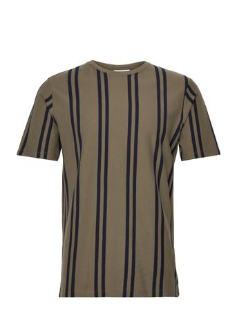 Striped Piqué Tee S/S T-shirts Short-sleeved Brun Lindbergh*Betinget Tilbud