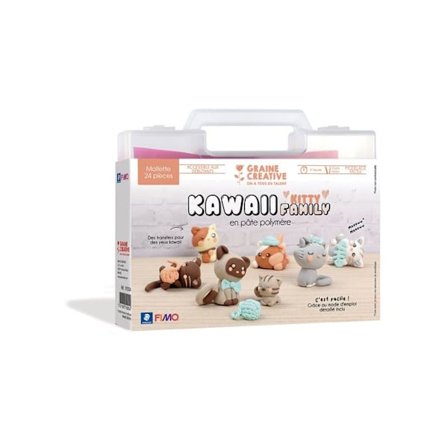 Malette DIY Figurer Fimo Kawaii - Kitty Familie - 24 stk - Hvid - Til børn fra 8 år