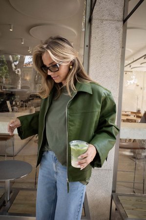 Lovisa Wallin x NA-KD PU-Jacke - Kunstlederjacken - Grün - EU 34