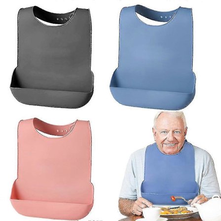 Silikonhaklapp for voksne, vanntett klesbeskyttelse, gjenbrukbart forkle, matresterfanger, vanntett stereoskopisk måltidshaklapp [DB] blå