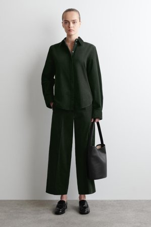 COS Women's Camicia In Velluto A Coste in Verde