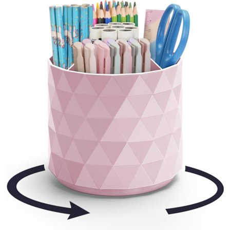 Pink diamantlignende penholder til skrivebord - 360° roterende 5-rums organizer, elegant blyantopbevaring til kontor, skole, hjem