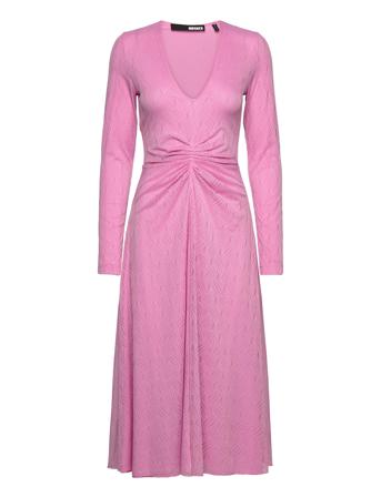 Stretch Lace V-Neck Midi Dress Knælang Kjole Lyserød ROTATE Birger Christensen