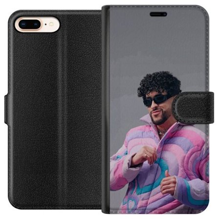 Kompatibel Tegnebogsetui til Apple iPhone 8 Plus Farverig illustration af et trist hjerte på stranden med palmer, delfiner og solnedgang i retrosk ku