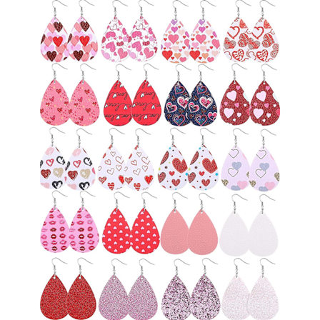 20 Par Alla hjärtans dag Läderörhängen för kvinnor Lätta Faux Läder Droppörhängen Hjärttryck Hängande Örhängen Set för Alla hjärtans dag