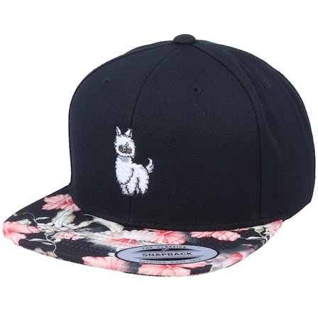 Iconic - Cute Llama Black/Floral Red Snapback Snapback Black Cap - @ Hatstore