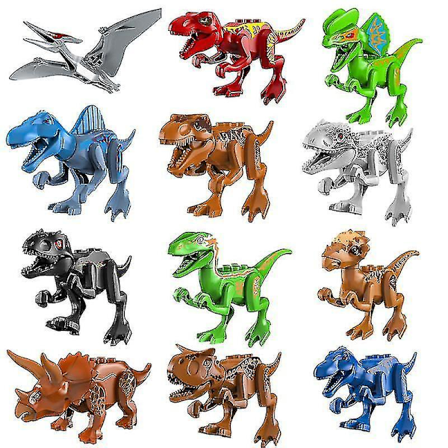 12pcs Jurassic Dinosaur Toys Small Building Blocks For Boys