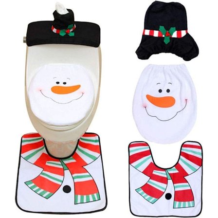 ZSWQ Toalettsetetrekksett 3 deler Varmer Stretchy Vaskbar Toalett Juledekorasjon KLB