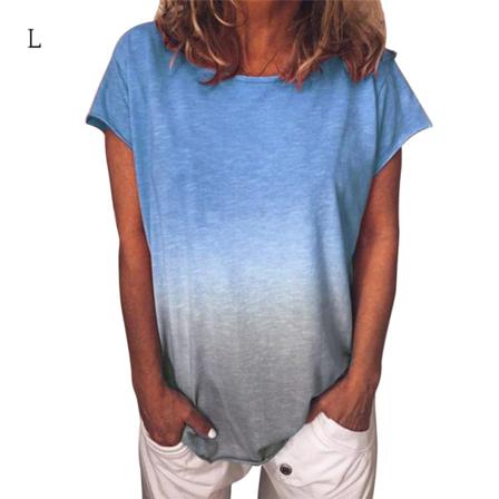 Dam T-shirt Kortärmad Rundhalsad Topp Gradient Casual T