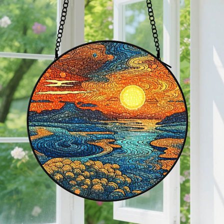 Tropisk kystsolopgang Vinduesophæng Suncatcher - Akryl Vinduesophæng Kunstdekoration til Elskere Kvinder Mænd Far Mor Bedste, til Bryllupsdekoration