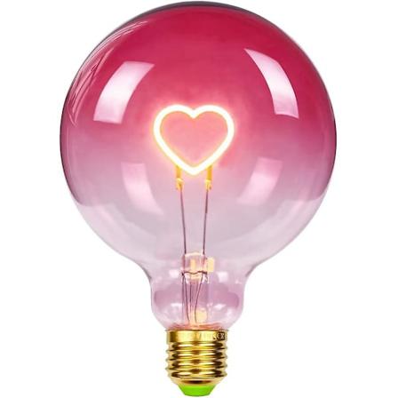 Led lyspære Stor Globe Edison pære G125 Rosa farge Hjertetråd 2w Dimbar Spesial dekorativ lyspære 220-240v E27