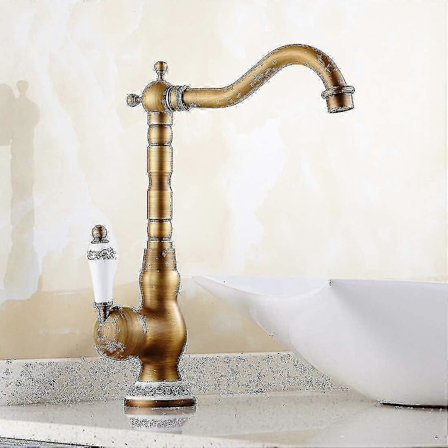 Retro Servantkran Ettgreps Servantkran Baderomskran, keramisk Håndtak Baderom Servantkran Kjøkkenvask Kran Antikk Messing, Høy)