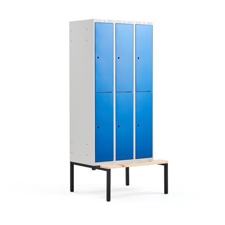 Kleiderspind CLASSIC mit Sitzbank, 3 Module/2 Türen, 2120 x 900 x 550 mm, blau