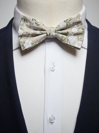 John Henric Men's Beige Pre Tied Bow Tie Cotton Floral Size Pre-tied