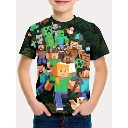 Minecraft Tegneserie Print T-shirt til Børn, Kortærmet Rund Hals[JUN]