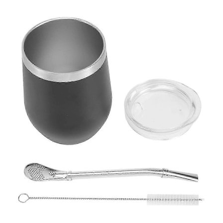 Kaksiseinäinen ruostumattomasta teräksestä valmistettu Yerba Gourd Mate -teesetti, vesimuki kannella, lusikalla, pillillä, Bombilla-suodattimella