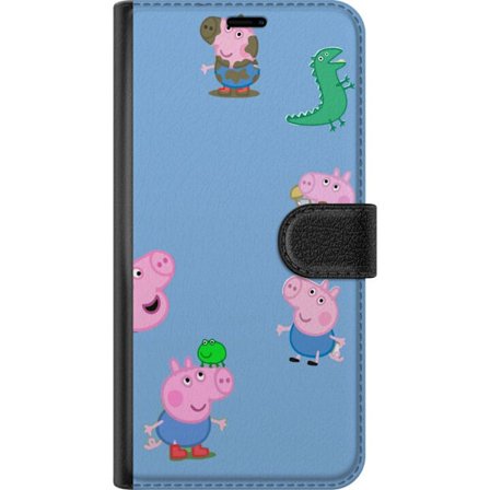 Kompatibelt Lommeboketui til OnePlus Nord CE 2 Lite 5G Peppa Pig ansiktsmønster på lys blå bakgrunn, gjentatt leken barndommotiv med Greta Gris