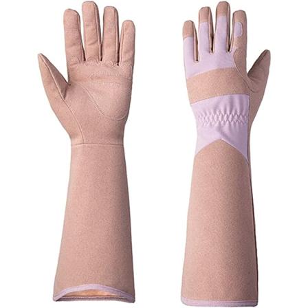 Trädgårdsarbetshandskar i tåligt nötskinn white pink
