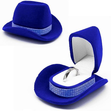 Luova Cowboy-hattu korurasia, samettinen sormusrasia, Western Cowboy-hattu korurasia, Vintage-sormusrasia hääseremoniaan, kihlaus (sininen)[D]