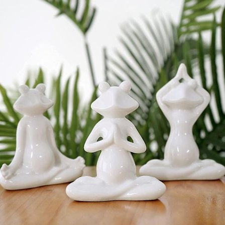 Lot av 3 Mediterande groda Yogaställning Staty Staty Keramik Groda Yoga Skulptur Set Dekor Zen Groda (vit set)