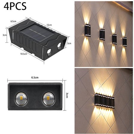 4 stk. Varmhvit LED-lamper Solcelle Vegglampe Utendørs IP65 Vanntett