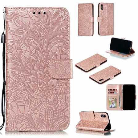 Fodral för iPhone 13 MINI Roséguld Präglat Spetsblomma 3D Präglat Flip Plånboksfodral med Korthållare