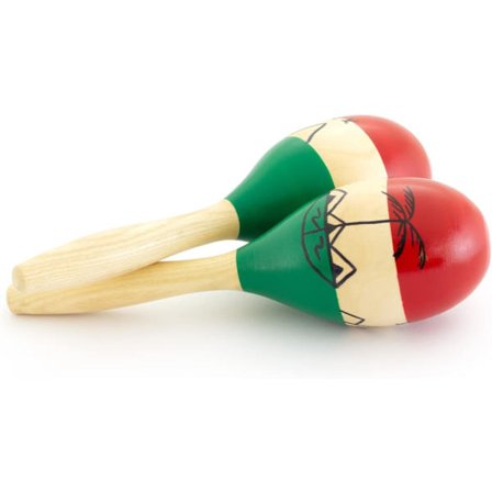 2 st naturliga trämaracas i plast med runt huvud och sandhammare