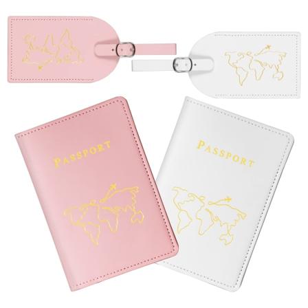 Passdeksler og bagasjelapp, 2 stk (hvit, rosa)
