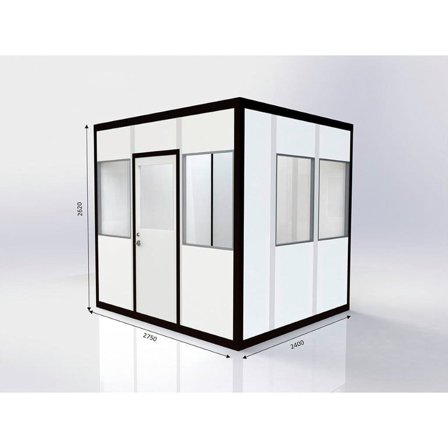 Flyttbart rom/kontor, 6,6 m², Glass på 2 sider, tilpasset for hjørne venstre